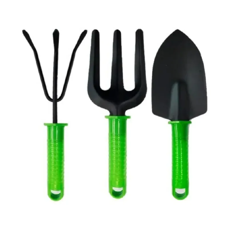 Kit 3 Pçs Jardinagem Garfo, Rastelo, Pá 23cm Cabo Plástico