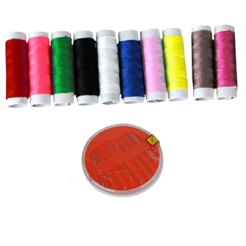 Kit 10 Agulhas E Rolinhos De Linha P/ Costura Cores Sortidas
