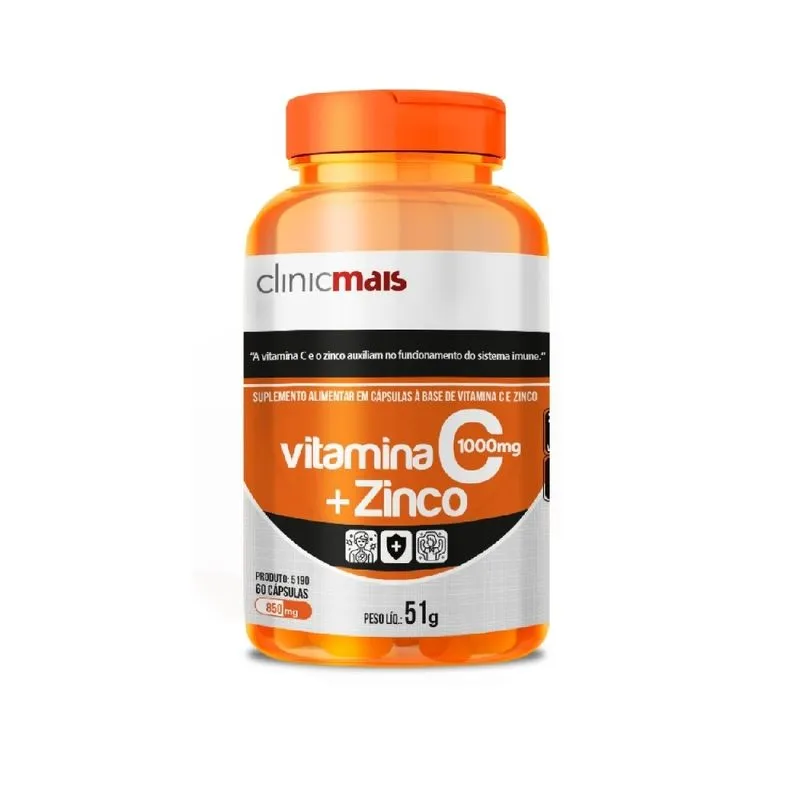 Vitamina C Ácido Ascórbico Zinco C/ 60 Cápsulas 850mg Saúde