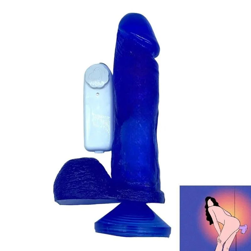 Pênis Podc 20 X 5 Cm Com Vibrador E Ventosa Bullet Azul