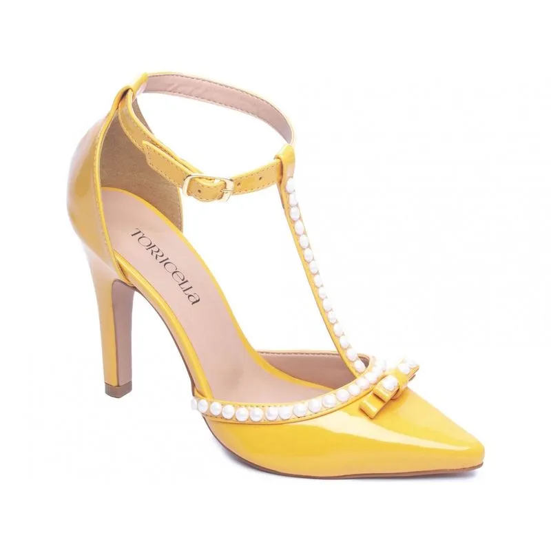 Sapato Scarpin Salto Alto Social Amarelo Torricella