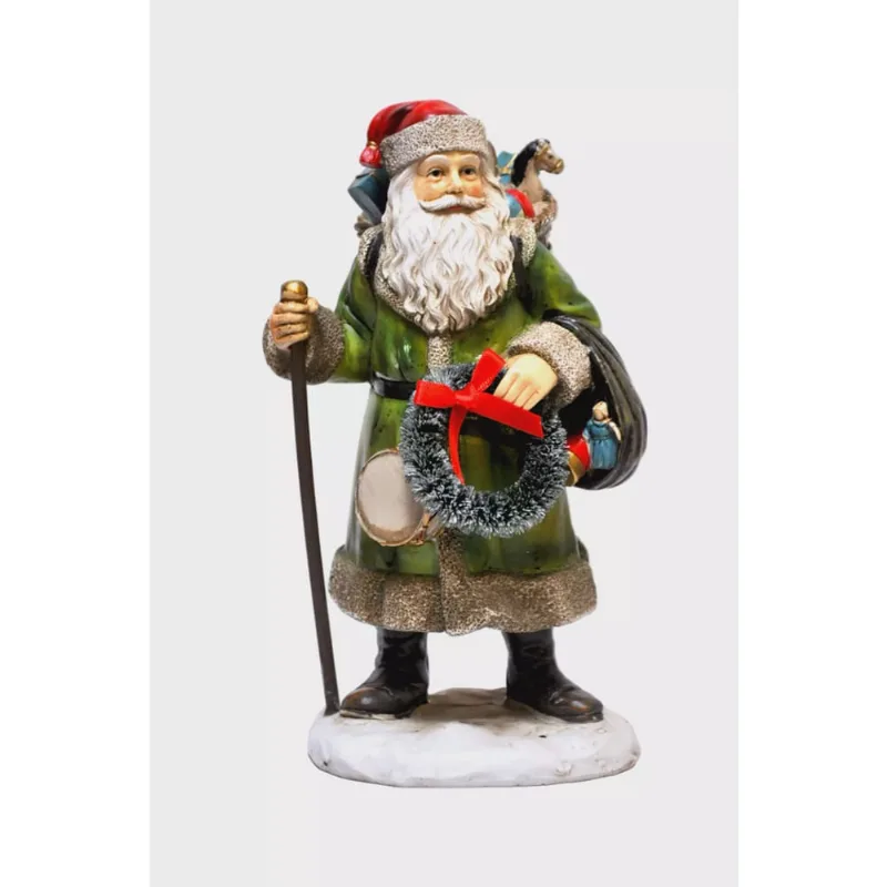 Escultura Papai Noel em Resina Verde - 20cm