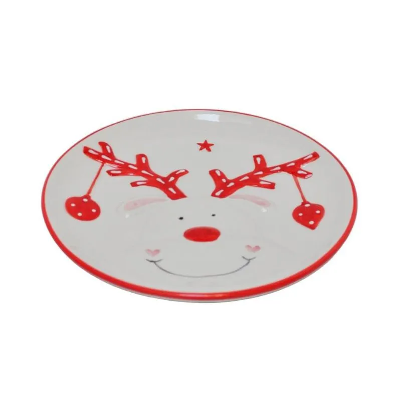 Prato de Sobremesa Decorativo Rena Vermelho e Branco