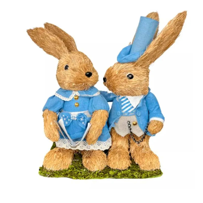 Casal de Coelhos Rusticos Azul 40cm