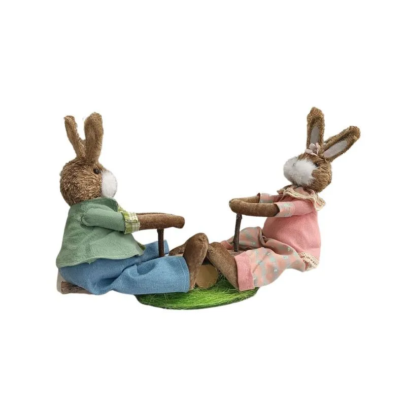 Casal de Coelhos Na Gangorra Azul/rosa 36cm