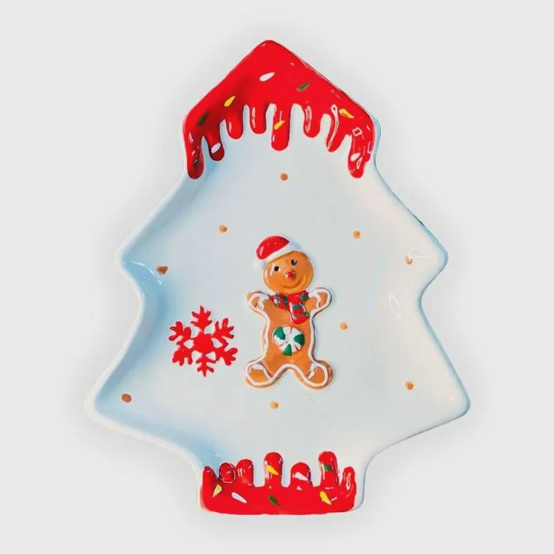 Petisqueira Decorativa em Cerâmica Natalina Biscoito de Gengibre 24cm MP766 - Tok da Casa