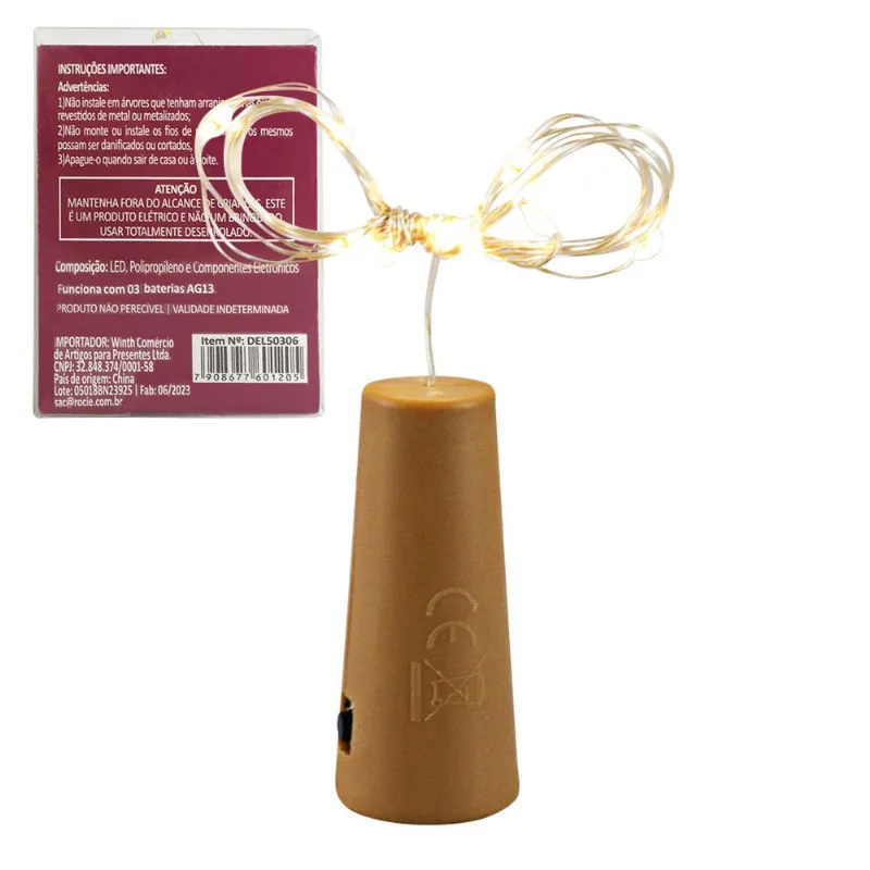 Rolha De Fio De Cobre Fada 1 Metro 10 Leds - Branco Quente