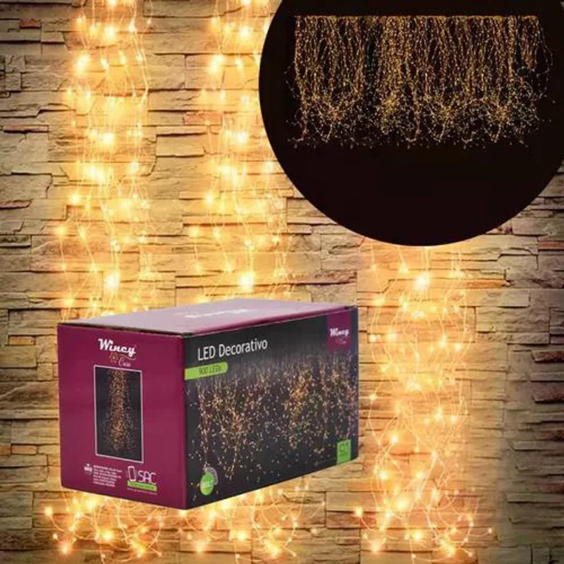 Cascata fio cobre 900L LED branco quente 6m
