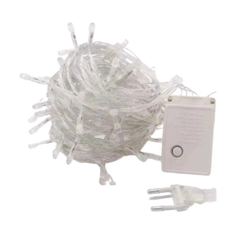 Pisca LED 300L branco quente fio transp 8F 27M 220V