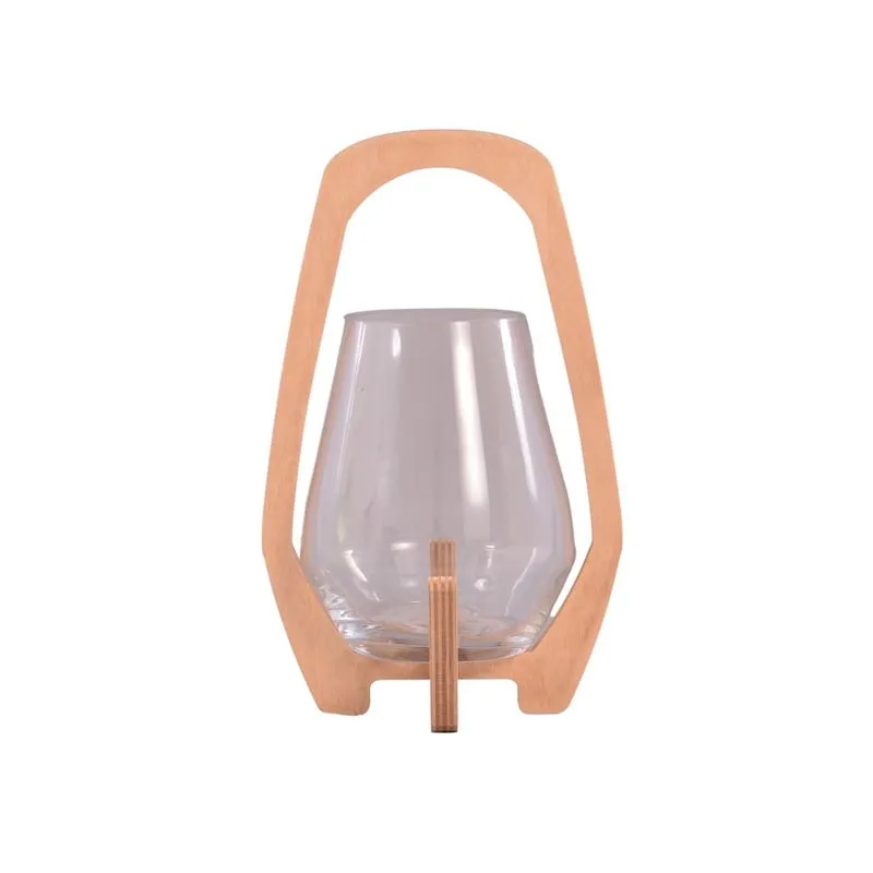 Lanterna Para Vela Wood 15 5x26 Madeira E Vidro - Mai Home