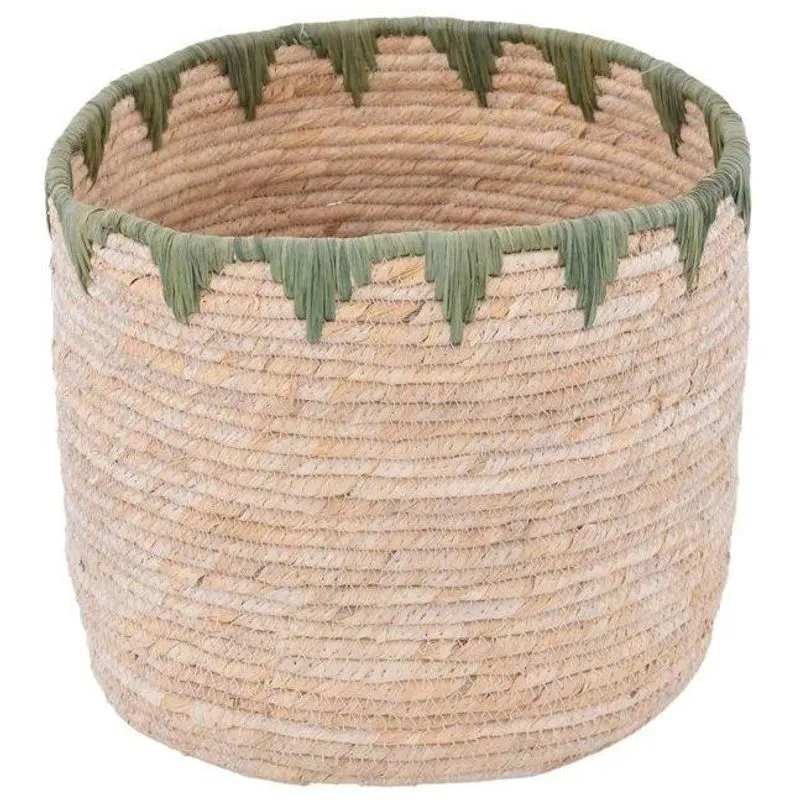 Cesto Chuong Palha 24X21Cm Detalhes Em Verde