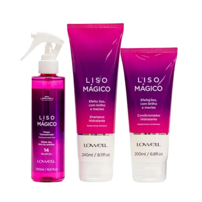 Lowell Keeping Liss Liso Mágico Kit: Shampoo 240ml + Condicionador 200ml + Termoativo 200ml