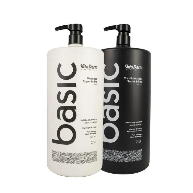 Vita Derm Basic Super Brilho Kit Shampoo e Condicionador 2,5L