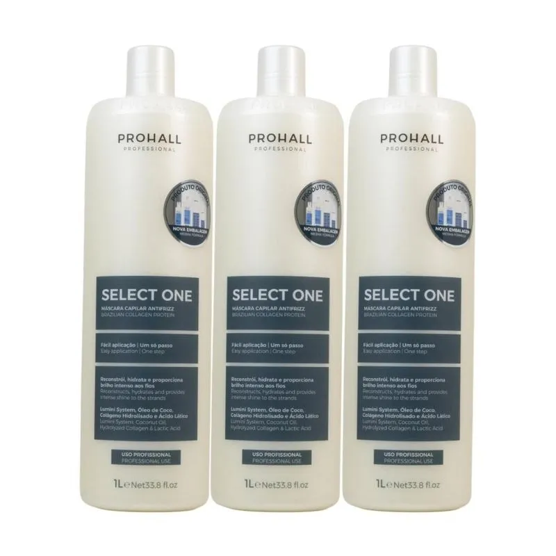 Kit Prohall Select One Antifrizz 3 Máscara Capilar 1 Litro