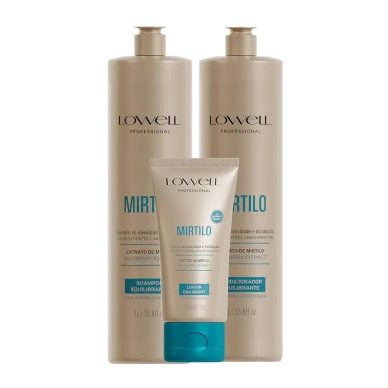 Kit Shampoo Condicionador Leave In Lowell Mirtilo Equilíbrio (3 Produtos)