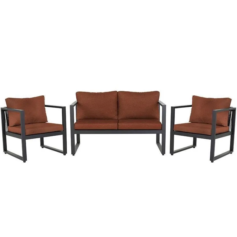 Conjunto Sofá Para área Externa Londres Slin Corda Nautica Preta - Sofá 2 Lugares E 2 Poltronas A07