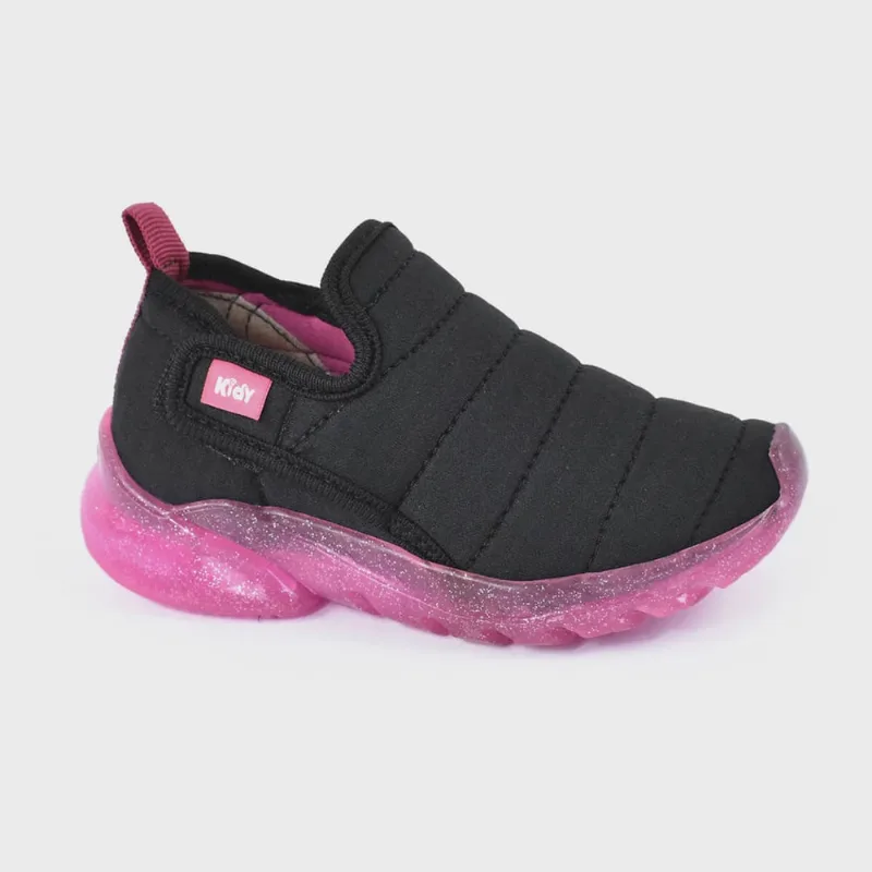 Tênis Kidy Flex Light Infantil Calce Fácil Preto Rosa