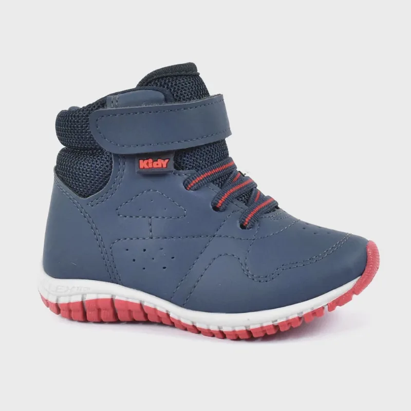 Tênis Kidy Flex Cano Alto Infantil Azul Marinho Vermelho