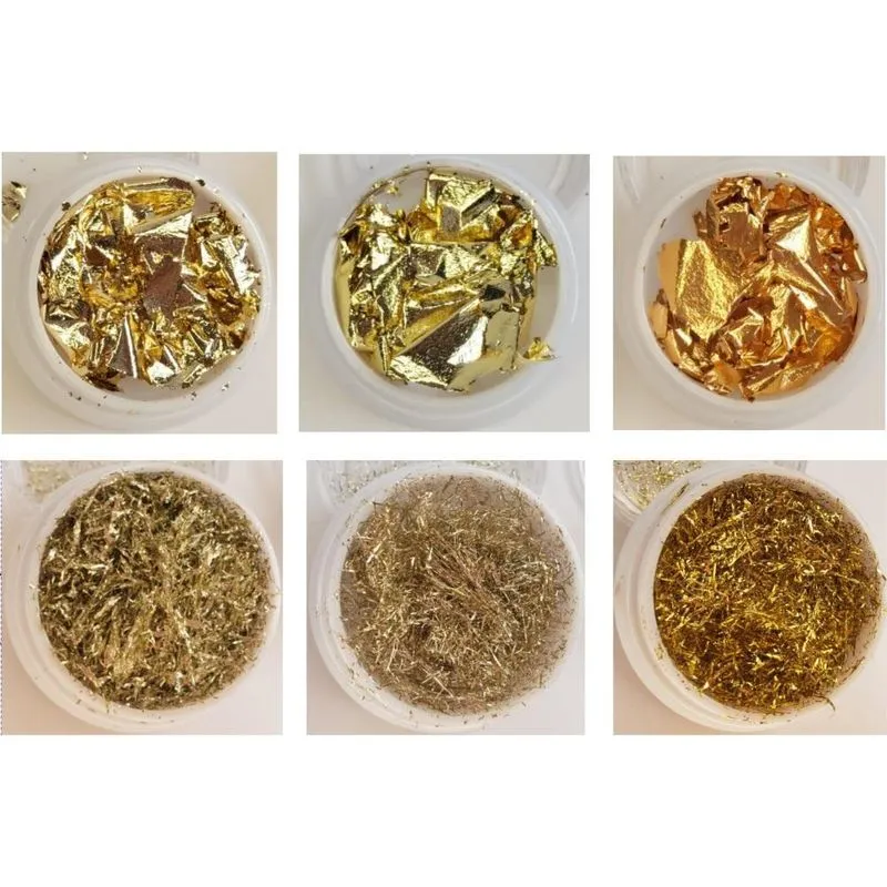 6 Decorações Gold Metalic Folha De Ouro Glitter Filete Unhas
