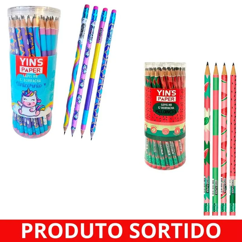 Lápis Preto HB com Borracha Estampado YP8227 Yins paper - 72UN
