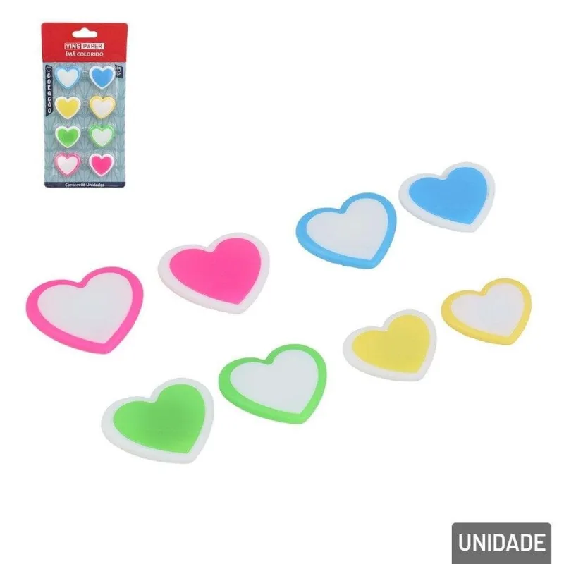 Imã Decorativo 08 Peças 3cm Corações Color - Tudo Em Caixa