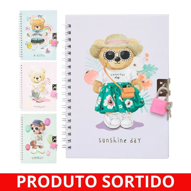 Diário com Cadeado 48 Folhas Ursinhos Sortido 8453 Yins paper - UN