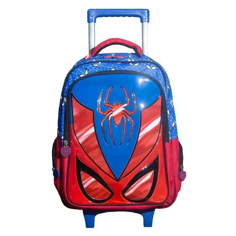 Kit Mochila Escolar Infantil De Rodinhas Com Lancheira E Estojo Yins Em Pvc 3d Kids Spider Azul