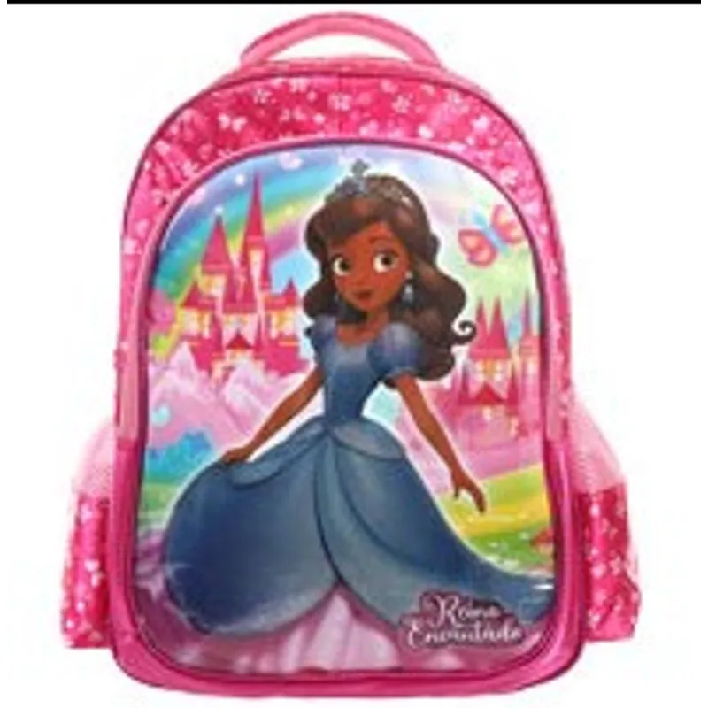Mochila Infantil 17" Cetim PVC com Glitter Rosa Lilás Yin's Princesa Butterfly Escolar MOCHILA PRINCESA ROSA 16POL YS42410 YINS