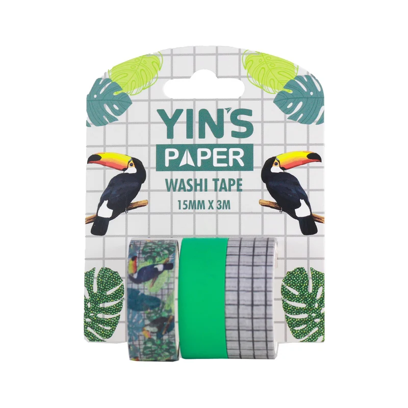 Fita Adesiva Washi Tape 15mm X 3m para Planner e Artesanato - Yin's Paper TUCANO