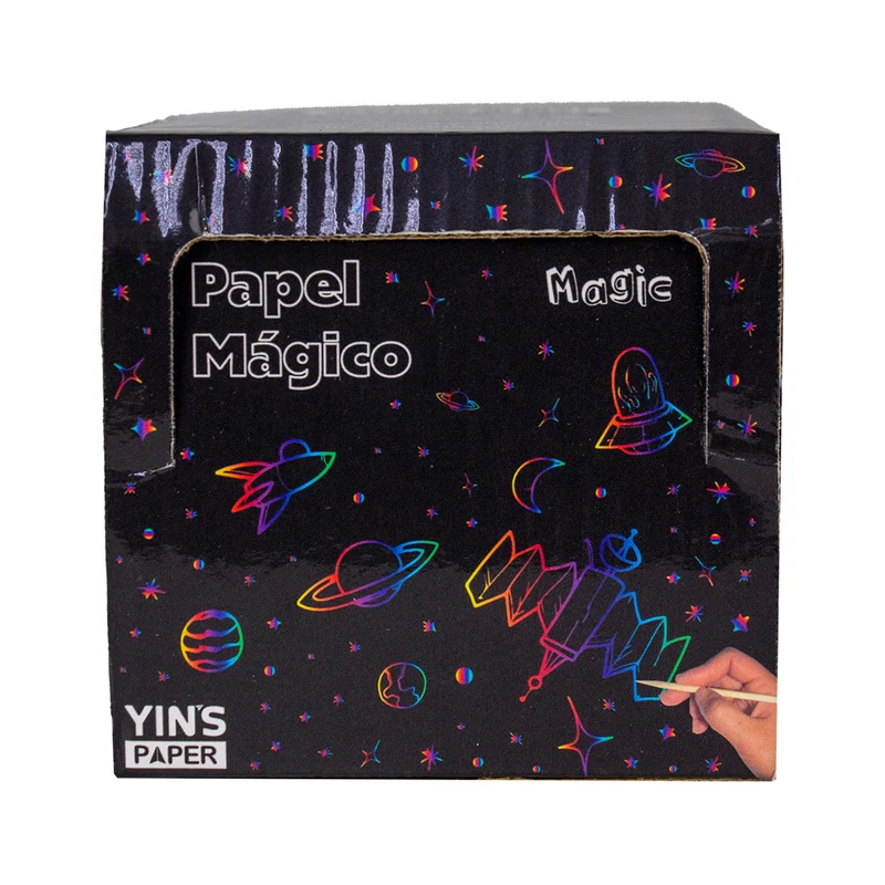 Papel Mágico Preto com 24 Folhas e Palito para Desenho Colorido - Yin's Paper
