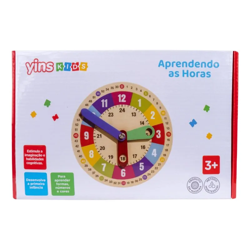 Brinquedo Educativo em Madeira - Relógio aprendendo as horas - Yins Kids