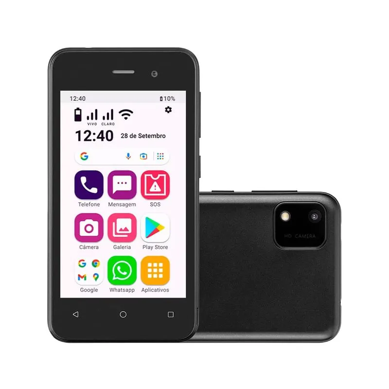 Smartphone Conecta Lite 32GB 3G Wi-Fi Tela 4 pol. Dual Chip 1GB RAM Android 10 (Go edition) Processador Quad Core Preto - OB055 OB055