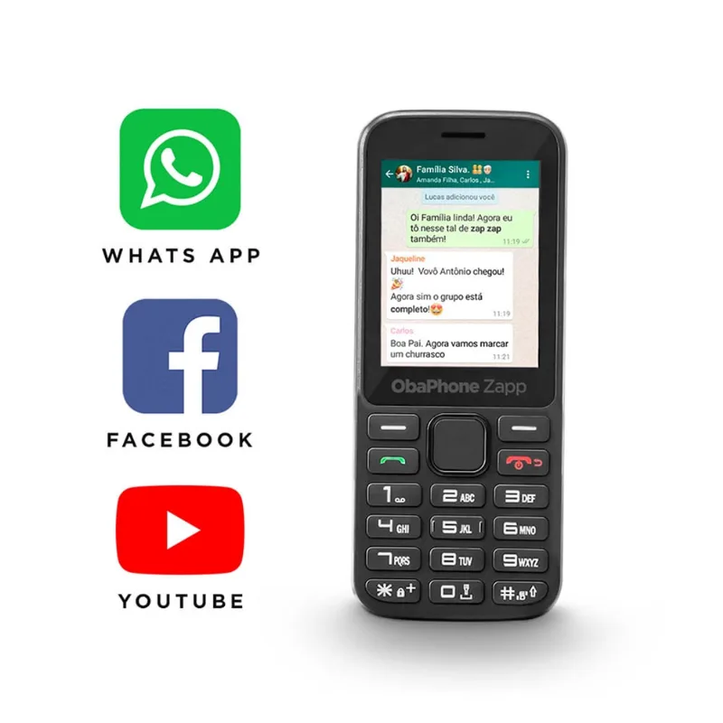 Celular de barrinha ObaZapp ii 3G com WhatsApp 4GB 512MB ram Obabox - OB057