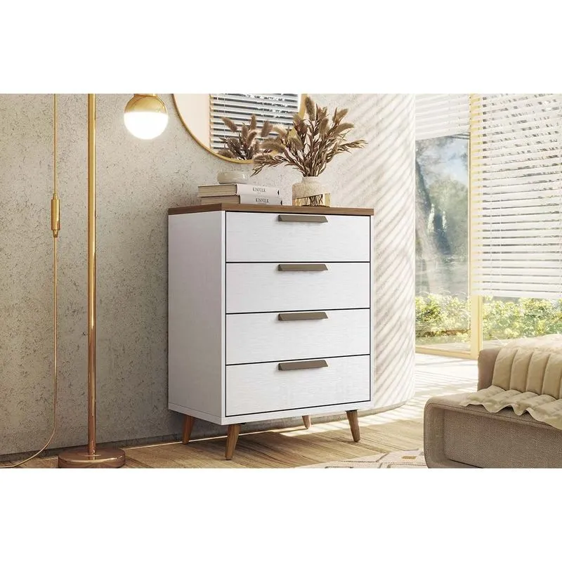 Cômoda de Quarto New Conect c/ 4 Gavetas Branco/Jatobá - Santos Andirá