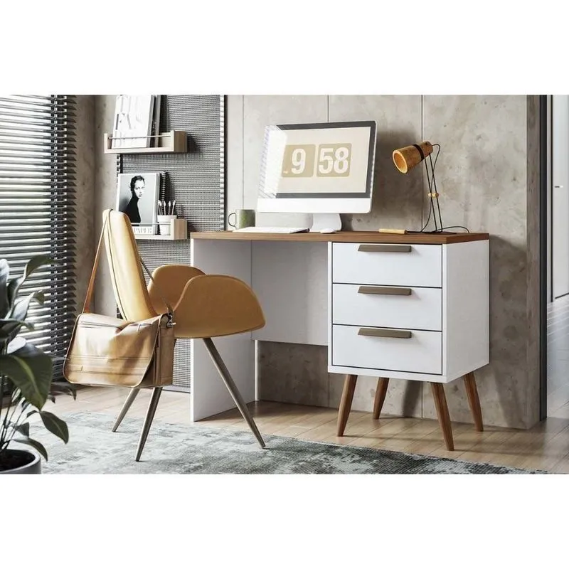 Escrivaninha p/ Escritório Home Office New Conect c/ 3 Gavetas Branco/jatoba - Santos Andirá