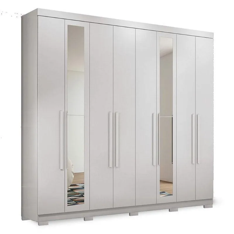 Guarda Roupa Casal 8 Portas 4 Gavetas Master New Com Espelho E Pés Branco Brilho - Santos Andirá - Santos Andirá