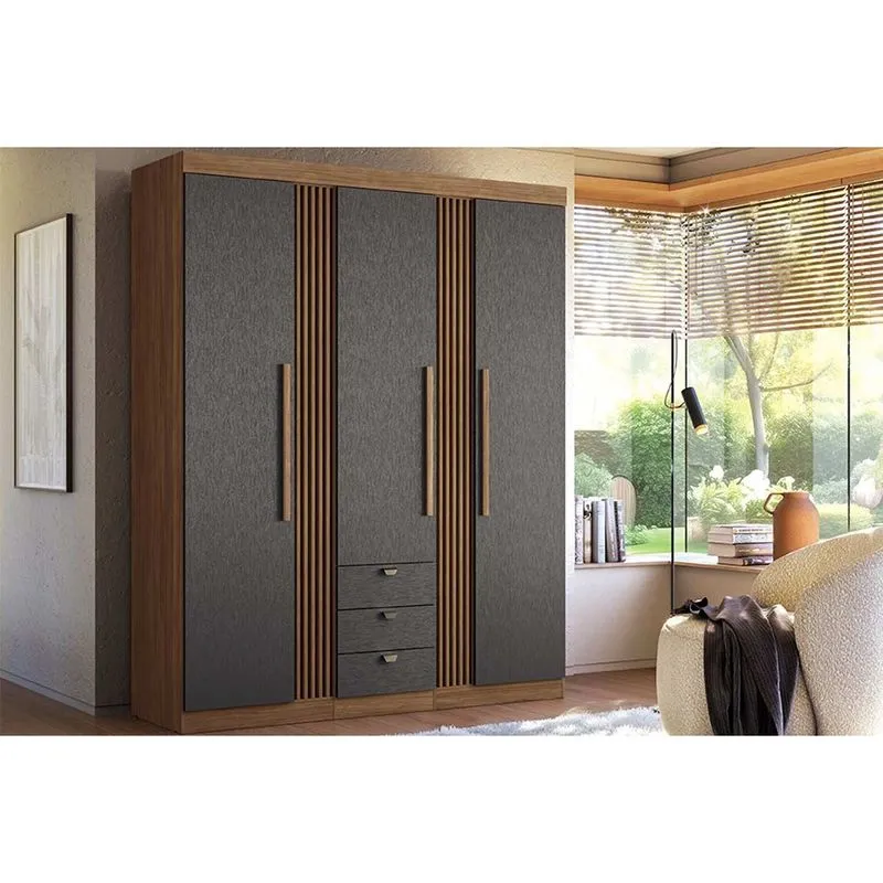 Guarda Roupa Solteiro 3 Portas e 3 Gavetas Aurora 3.3 Jatobá/Grafite - Santos Andirá
