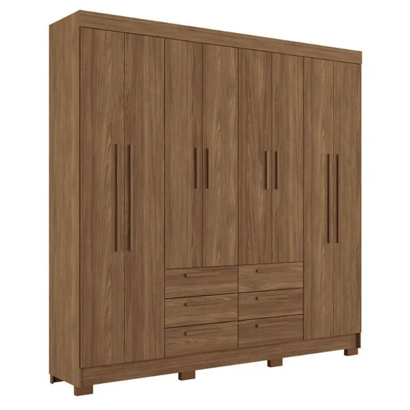 Guarda Roupa Casal Paranavai 8 Portas 6 Gavetas MDP Jatobá Acetinado Santos Andirá 212CM