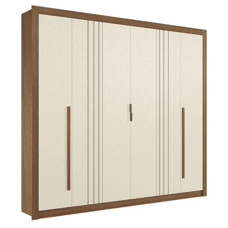 Guarda Roupa Casal Miletto 6 Portas de Bater 3 Gavetas MDF Jatobá Areia Acetinado Santos Andirá