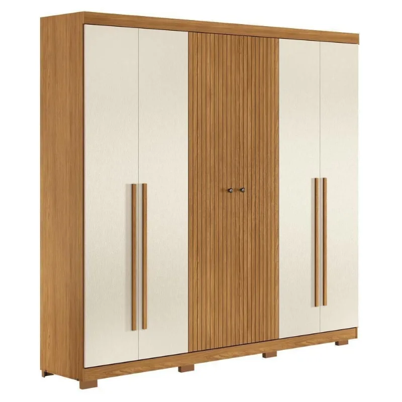 Guarda Roupa Casal Buriti 6 Portas de Bater 4 Gavetas MDF-MDP Cinamomo Areia Santos Andirá