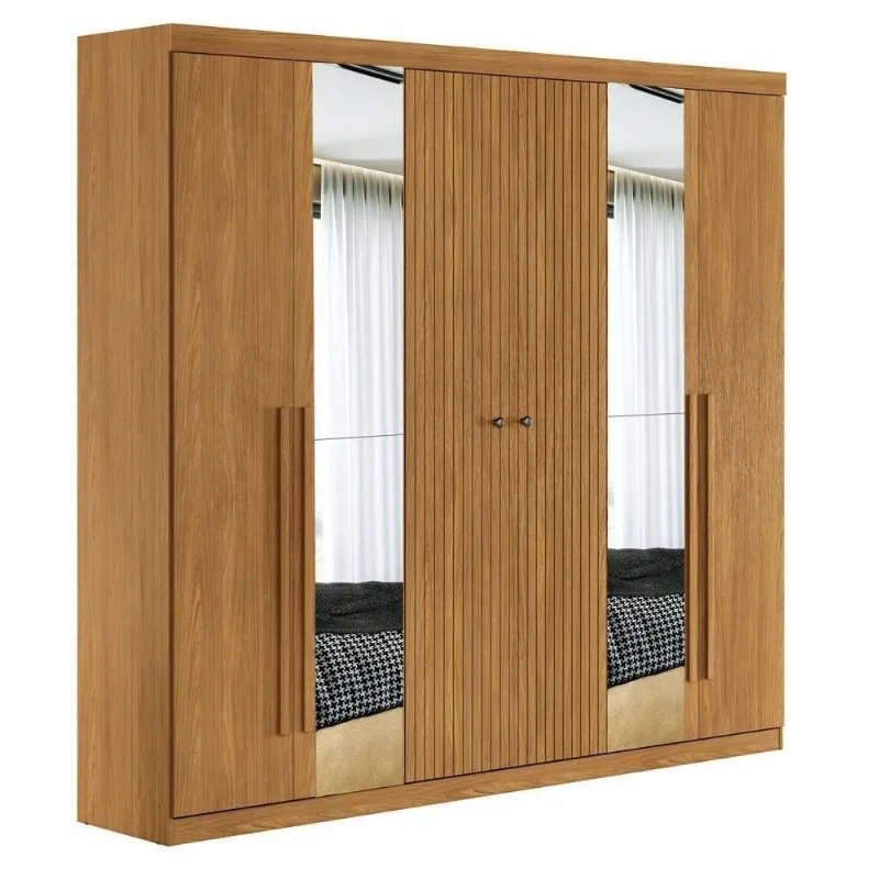 Guarda Roupa Casal Buriti 6 Portas de Bater 4 Gavetas com Espelho Cinamomo Santos Andirá 231.60CM