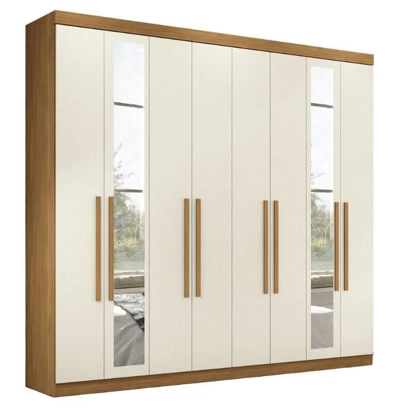 Guarda Roupa Casal Master New 8 Portas de Bater 4 Gavetas MDP com Espelho Cinamomo Areia Santos