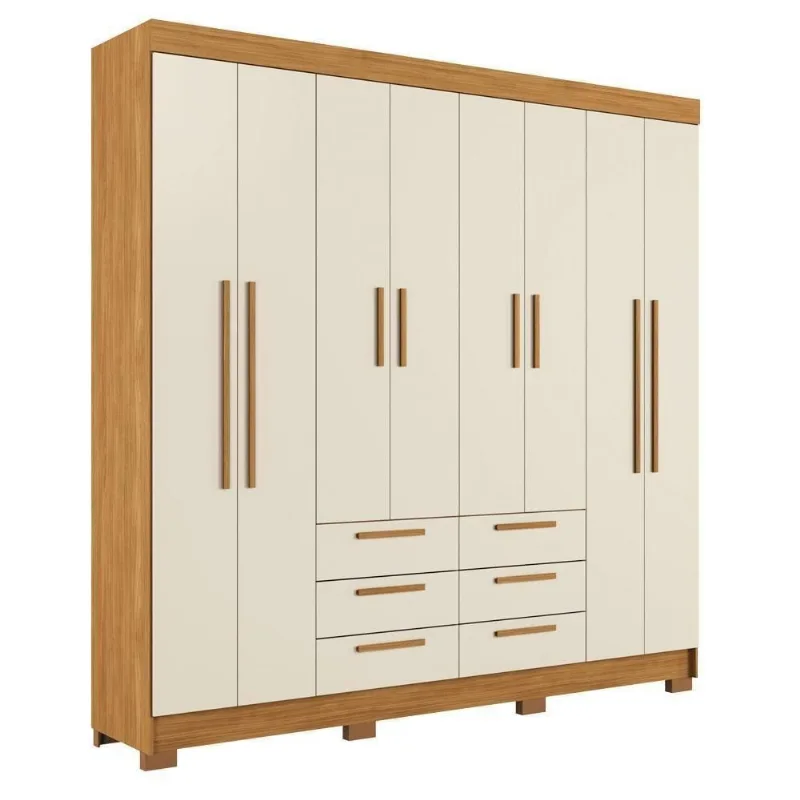 Guarda Roupa Casal Paranavai 8 Portas 6 Gavetas MDF-MDP Cinamomo Areia Santos Andirá 212CM