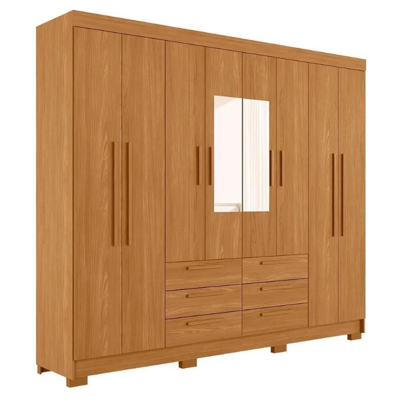 Guarda Roupa Casal Paranavai 8 Portas de Bater 6 Gavetas MDF MDP Cinamomo Acetinado Santos Andirá
