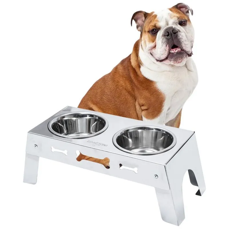 Comedouro Pet Elevado Duplo Cachorro 1400 Ml Aço Inox Mec G