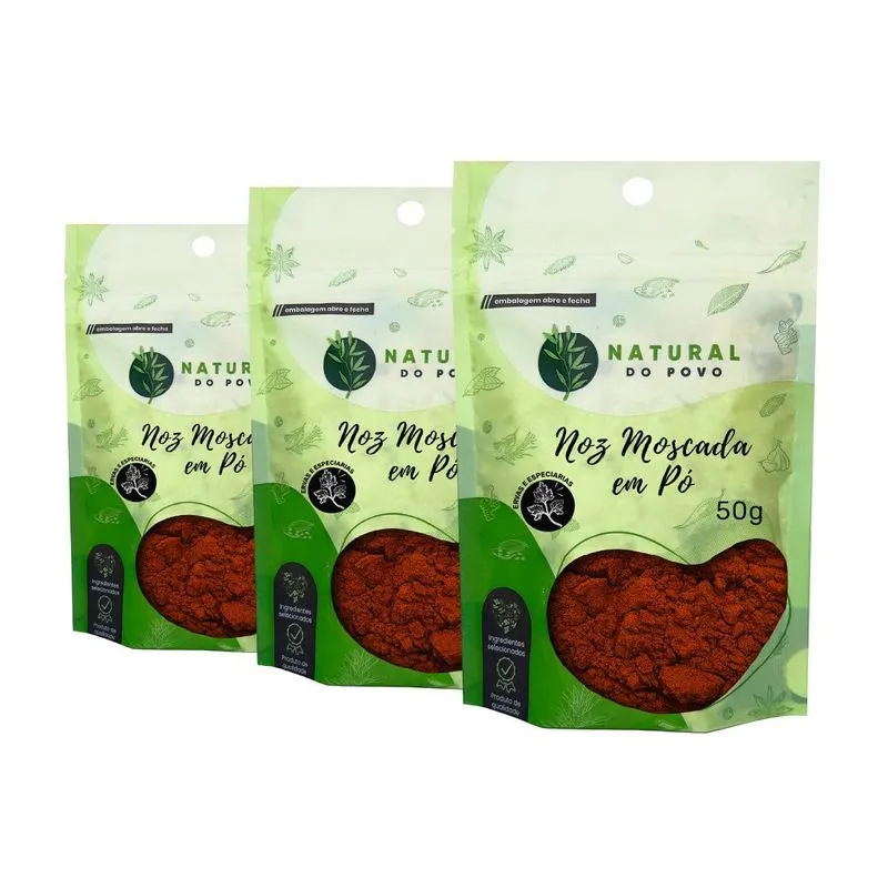 Noz Moscada Selecionada Em Pó Kit 3 Pouch 50g