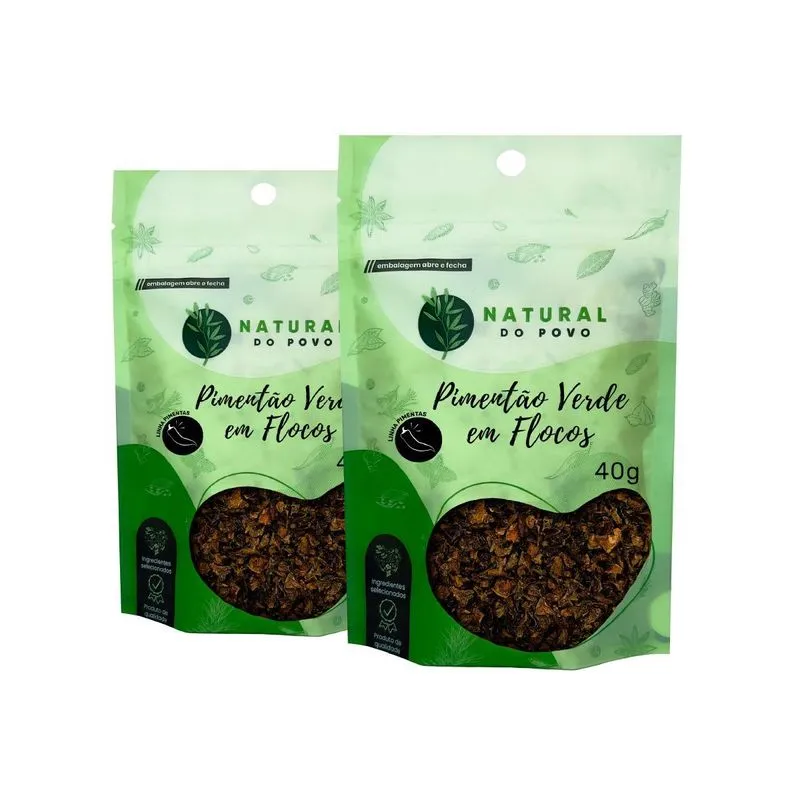 Pimentão Verde Em Flocos 100% Orgânico Kit 2 Pouch 40g