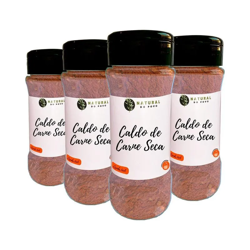 Caldo De Carne Seca 100% Natural Kit 4 Pote Com Dosador 80g
