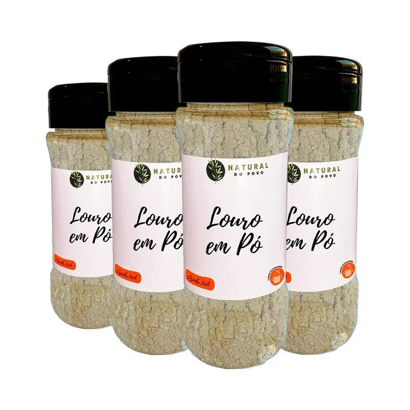 Tempero Louro Em Pó Kit 4 Premium Pote Com Dosador 50g