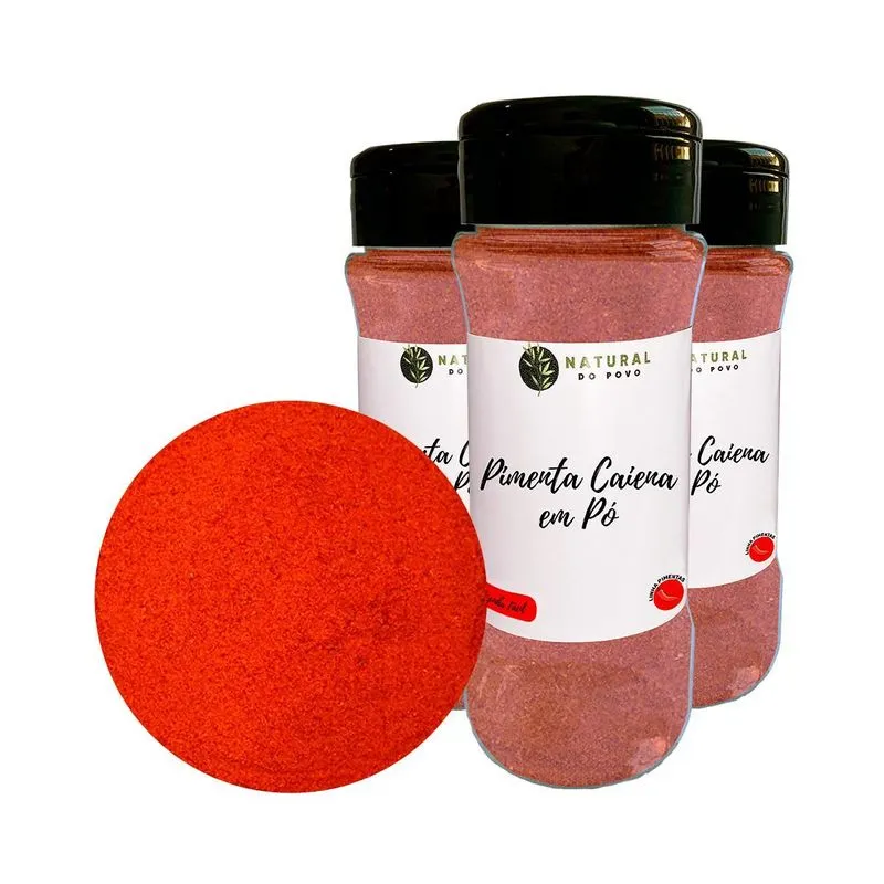 Pimenta Caiena Selecionada Em Pó Kit 3 Pote Com Dosador 60g